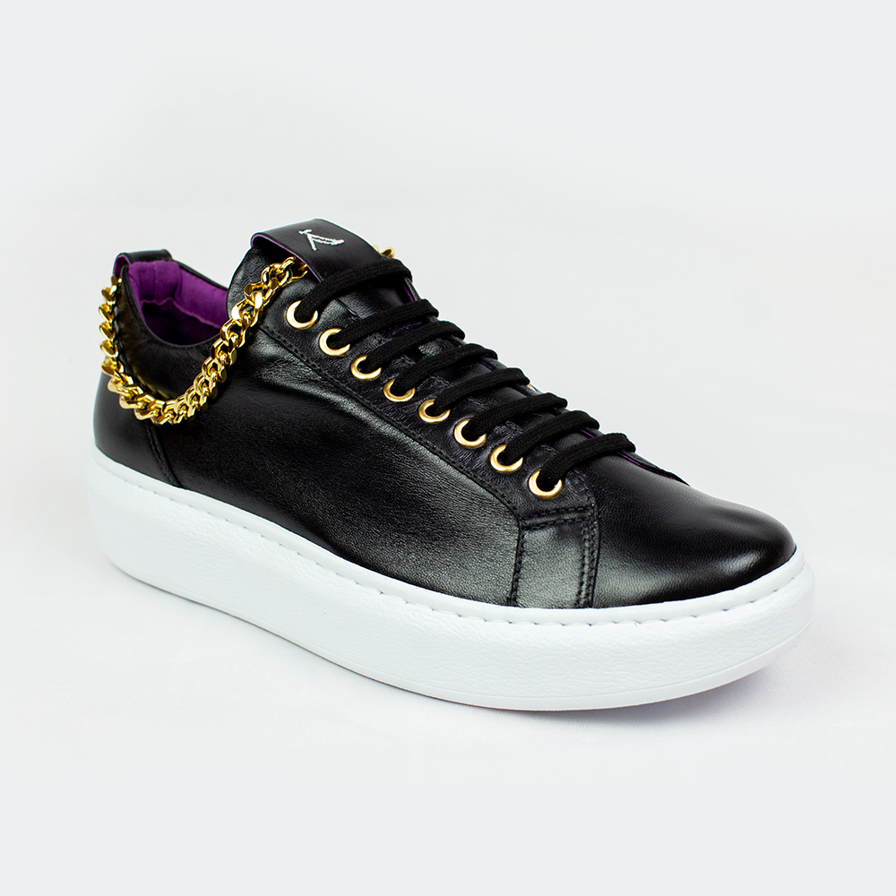 Black Leather Designer Sneakers for Women